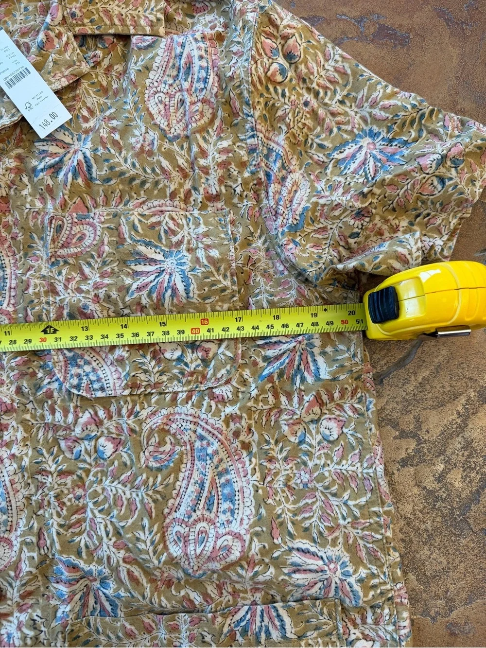 J.Crew Block-print Cotton Yellow Paisley Short Sleeve Button-Up Shirt Men's XS